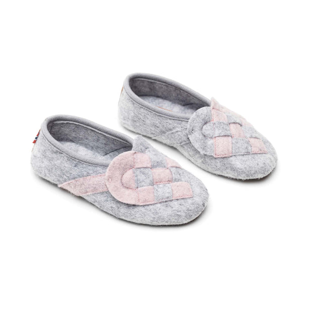 "Lille Elskling" Girls Felt Slippers | Grey/Pink