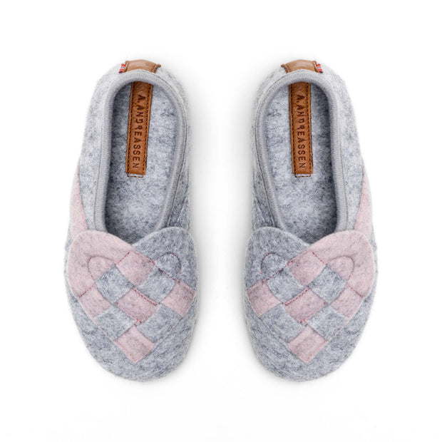 "Lille Elskling" Girls Felt Slippers | Grey/Pink