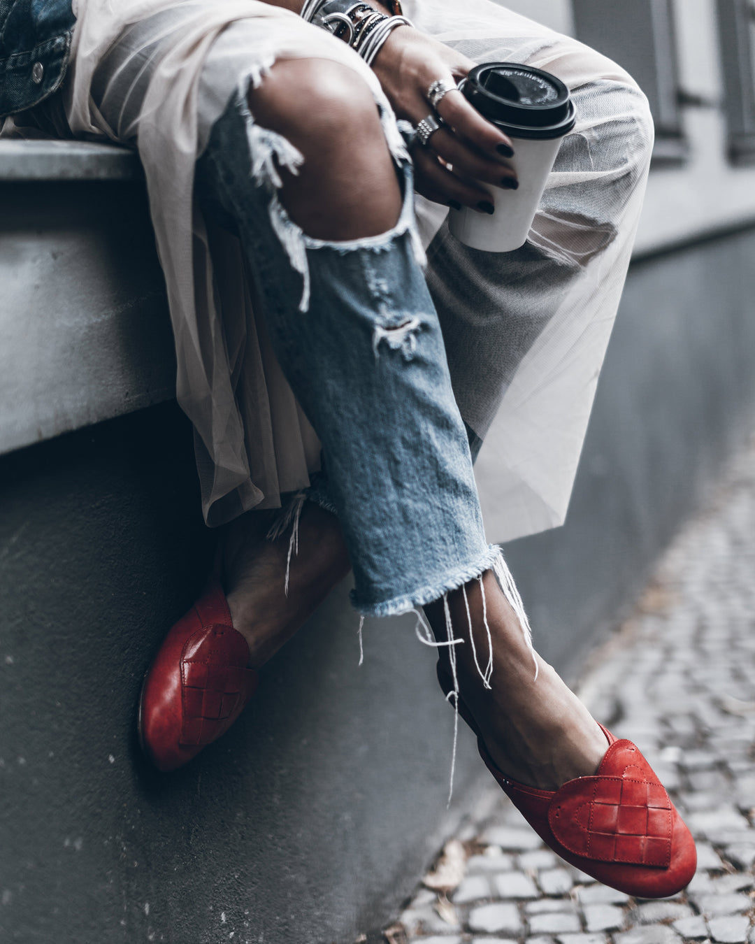 Handmade womens red leather mule flats – A. Andreassen