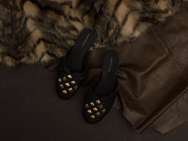 Elskling Mules | Leather | Black with Studs